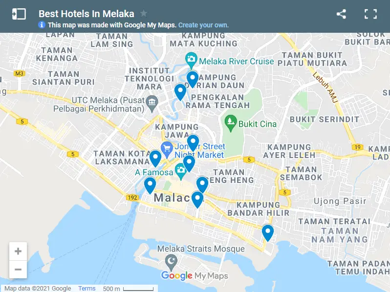 Best Hotels In Melaka map