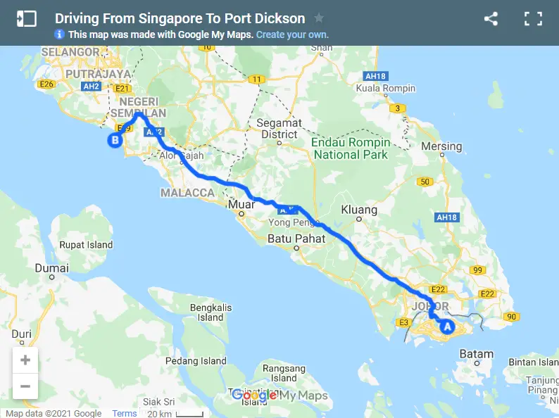 Driving From Singapore To Port Dickson map