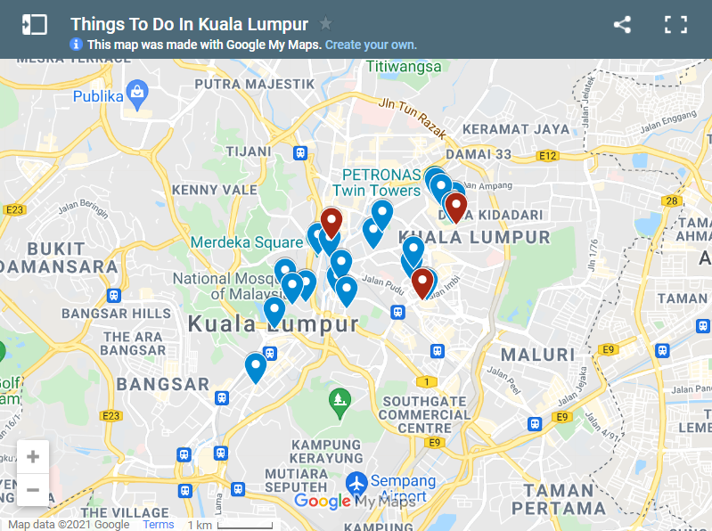 Things To Do In Kuala Lumpur in 3 Days map