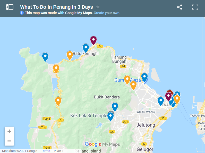 What To Do In Penang In 3 Days map