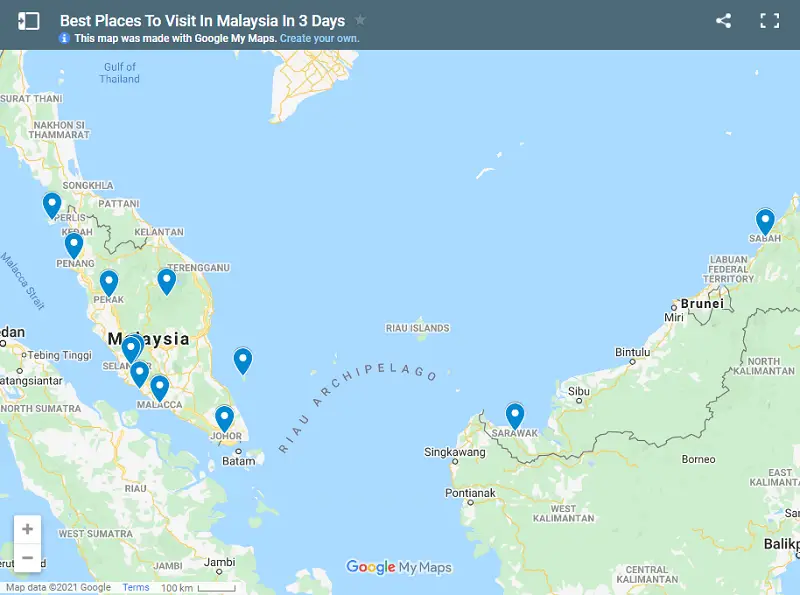 Best Places To Visit In Malaysia In 3 Days map