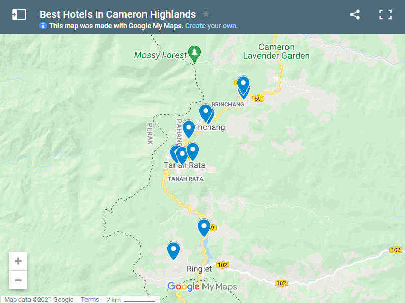 Best Hotels In Cameron Highlands map