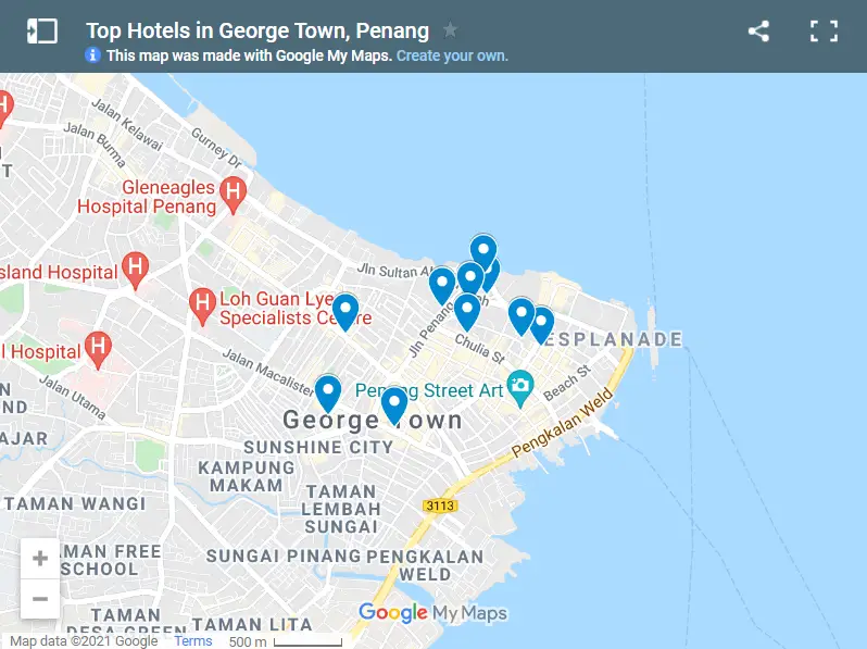 Best Hotels in George Town Penang map