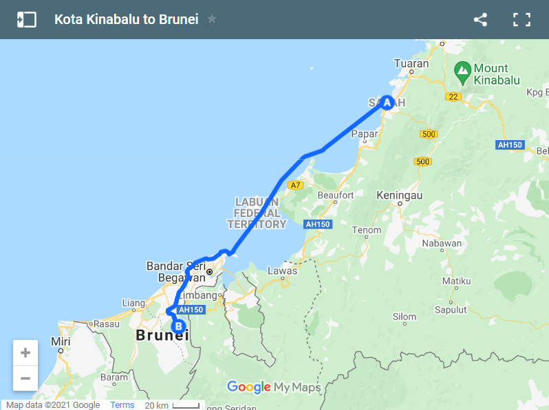 Kota Kinabalu to Brunei map