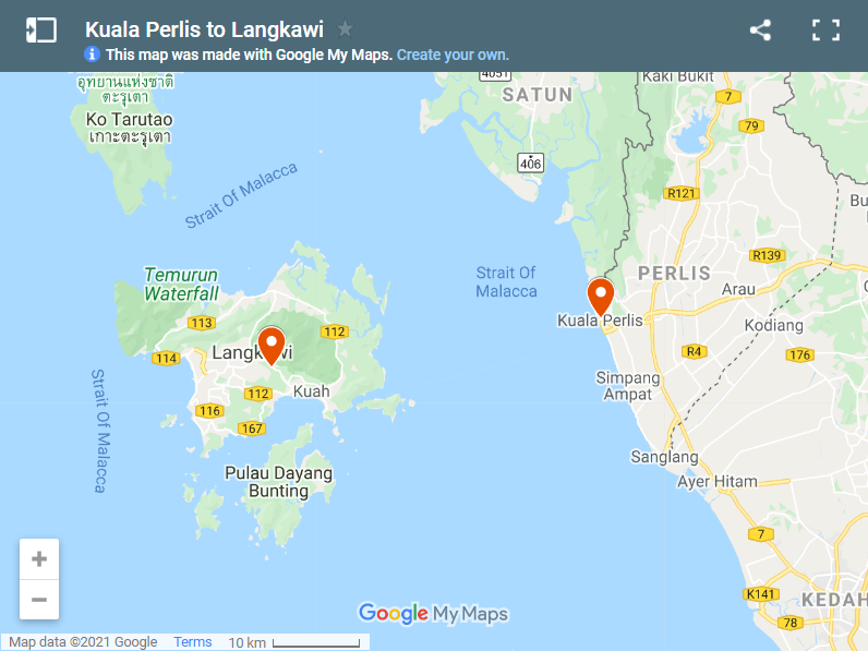 Kuala Perlis to Langkawi map