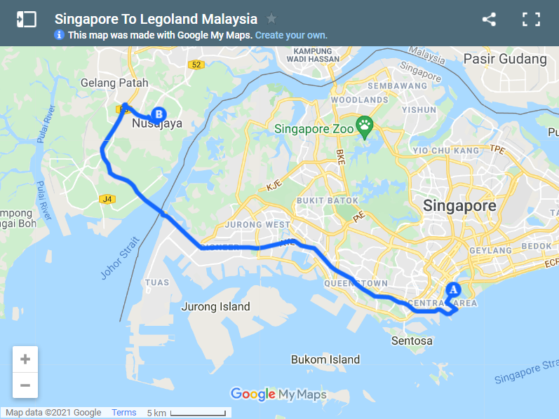 Singapore To Legoland Malaysia map