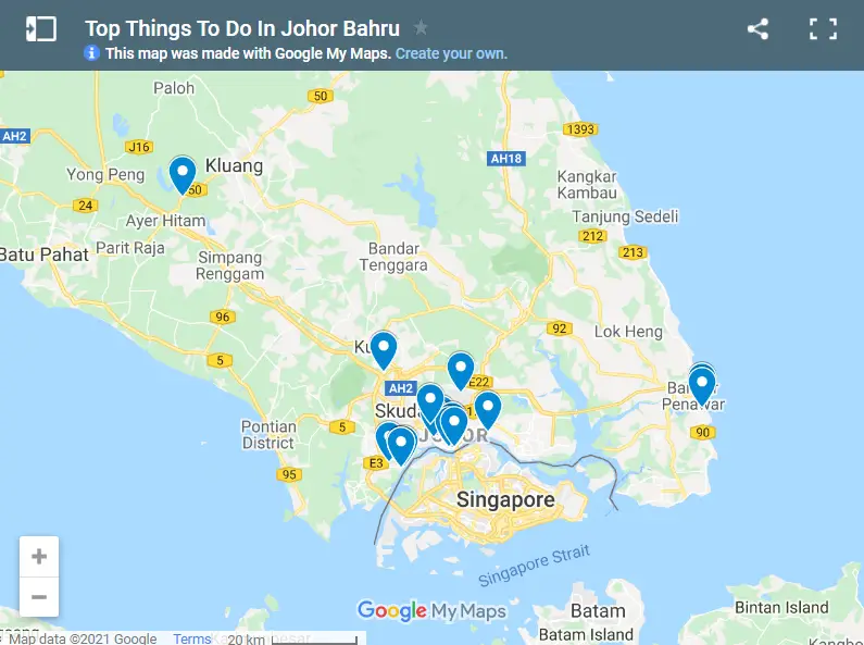 Top Things To Do In Johor Bahru map