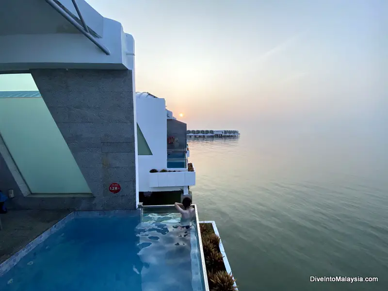 Lexis Hibiscus Port Dickson Sea View Panorama Pool Villa pool at sunrise