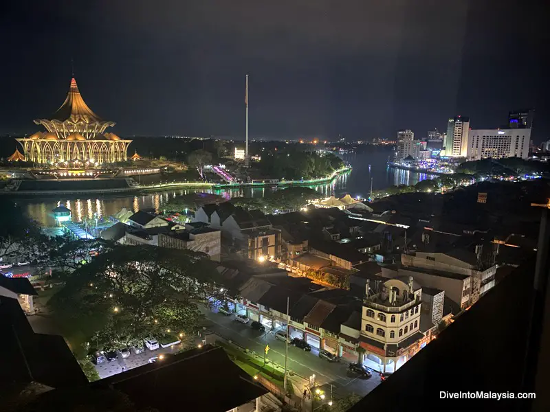 Kuching at night from the Waterfront hotel