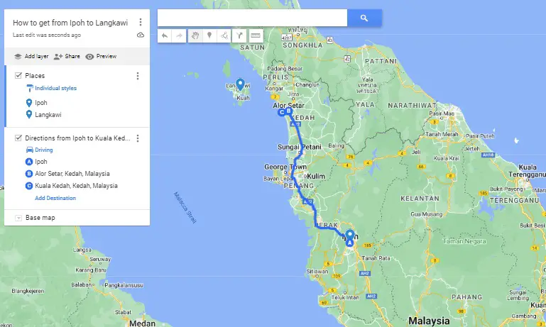 ipoh to langkawi map