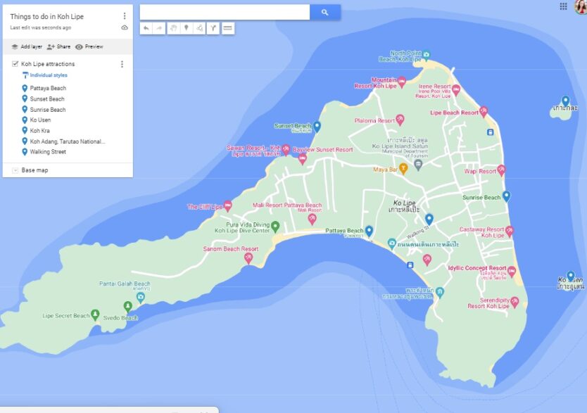 koh lipe map of attractions