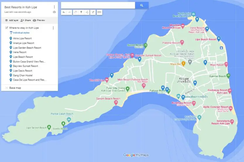 Koh Lipe resorts map