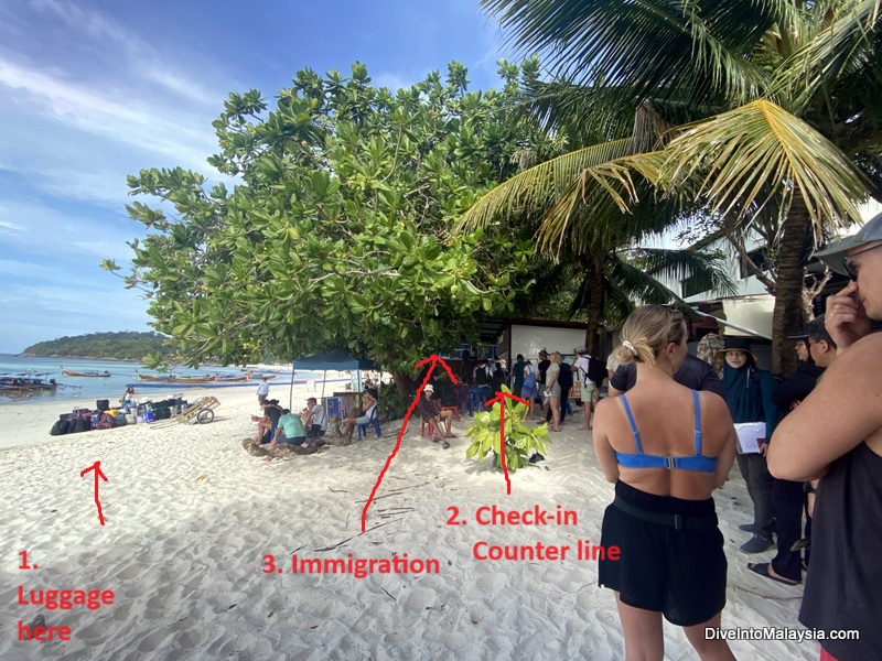 Checking in for the Langkawi ferry from Koh Lipe